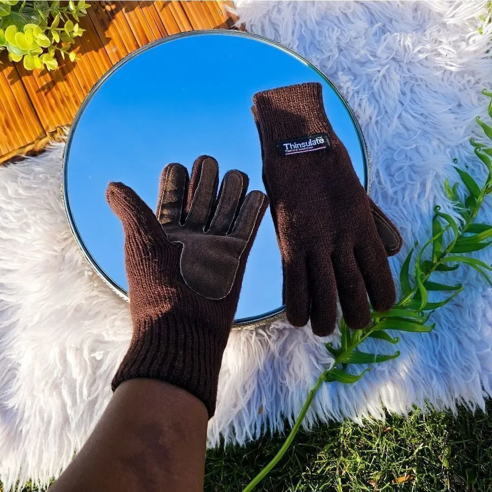 Thinsulate Thermal Brown Insulated Acrylic Blend Suede Lether Detail Unisex Glov